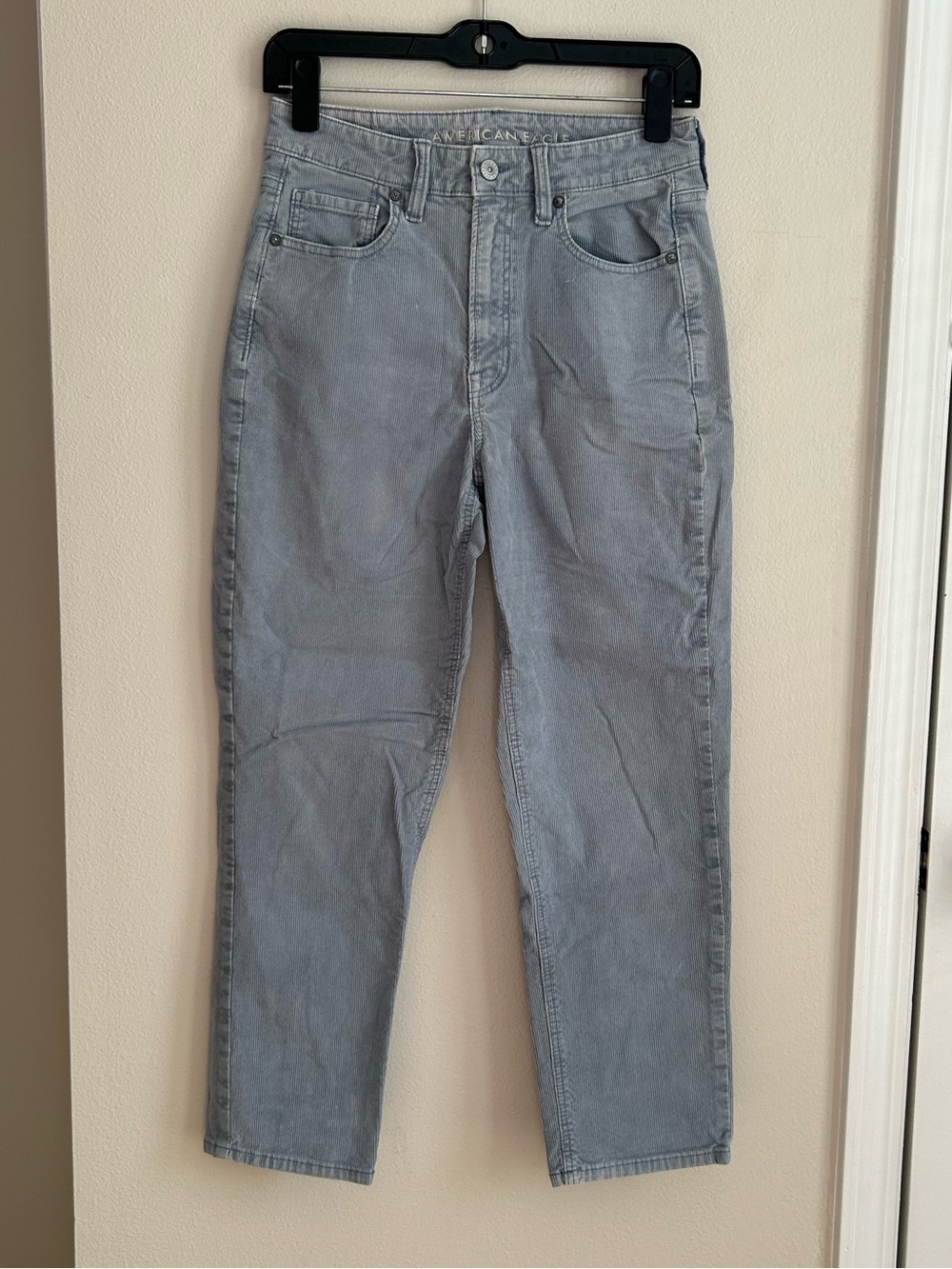 American Eagle Corduroy Dusty Blue Grey Straight Leg Pants Jeans Size 6 Short